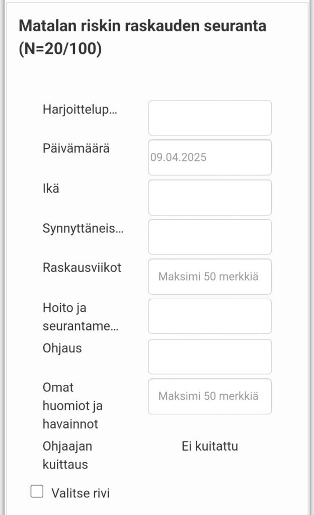 taulukon rivi