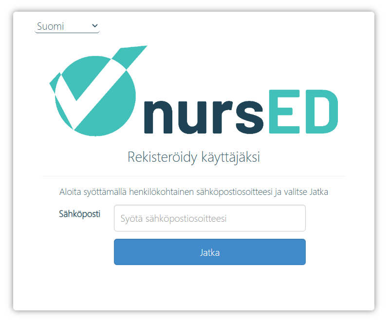 Kuvankaappaus tilin rekisteröinnistä sähköpostilla
