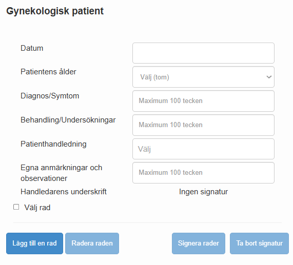 Skärmdump som visar exempel på olika datafält.
