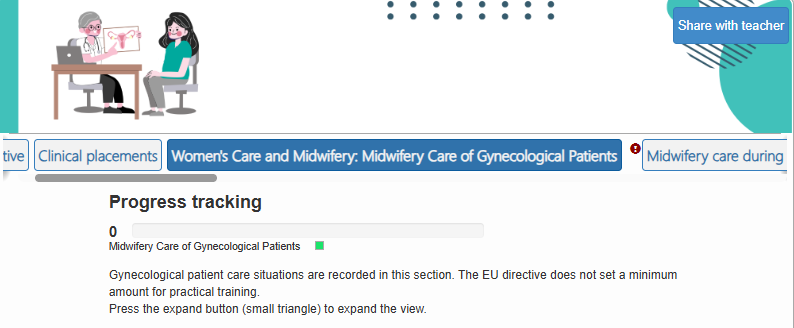 Screenshot of an opened portfolio. In its upper right corner there is a button for inviting a teacher to the portfolio.
