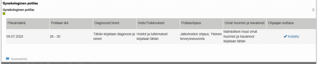 Skärmdump av uppgifterna som angetts för en arbetsinsats. Under uppgifterna finns en knapp för läraren att kommentera insatsen.