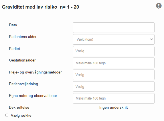 Skærmbillede, der viser eksempler på forskellige datafelter.