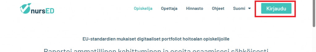 Kuvankaappaus kirjautumispainikkeesta kotisivulla