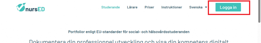 Skärmdump av inloggningsknappen på startsidan.