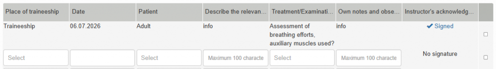 Screenshot where the work performance has been marked as confirmed. In the "confirmation" column, there is an "ok" mark and the text "confirmed".