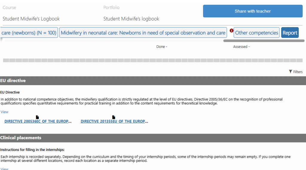 Screenshot of the Report tab, which is the last page of the portfolio. It shows a chart illustrating progress and a summary of the content.

